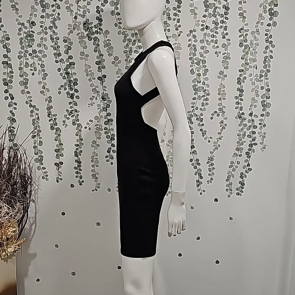NWOT Lulu's Favorite Idea Black Ribbed Backless Bodycon Mini Dress - Picture 5 of 10